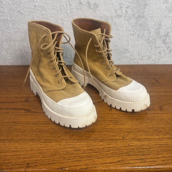 Maeve Shoes - Maeve Womens Hybrid Lug Sole Sneaker Combat Boots 9 Beige Suede Lace Up Chunky